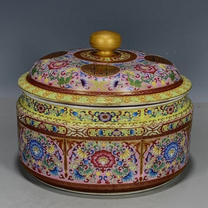 Qing Dynasty Qianlong Enamel Flower Lid Jar Tea Canister Box Mark Qing Qianlong