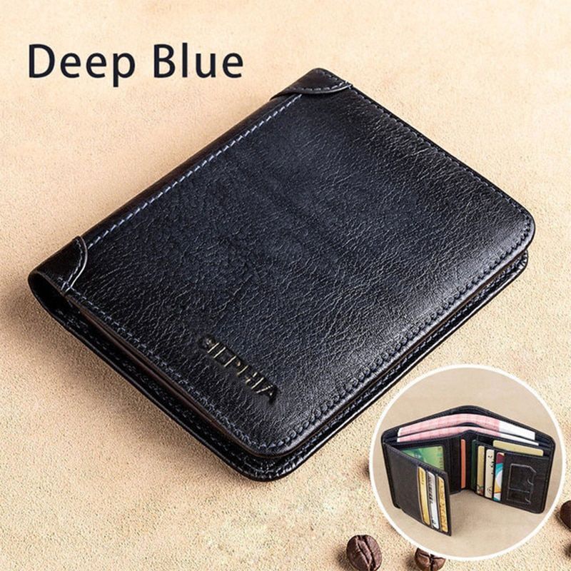 Genuine Leather Rfid Protection Wallets Vintage Thin Short Card Holder Money Bag
