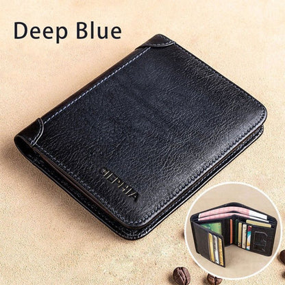 Genuine Leather Rfid Protection Wallets Vintage Thin Short Card Holder Money Bag