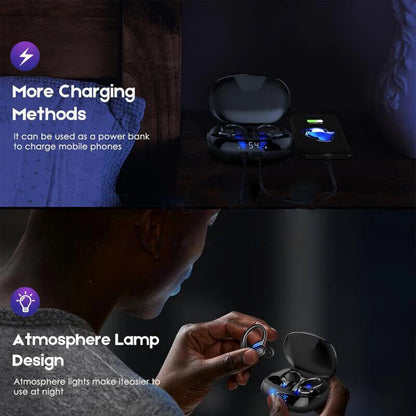 Bluetooth Headset 5.0 True Wireless Earbuds Headphones Ear Hook With Power Bank