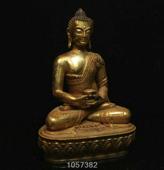 Old Tibet Buddhism Bronze Gilt Seat Louts Shakyamuni Amitabha Buddha Statue
