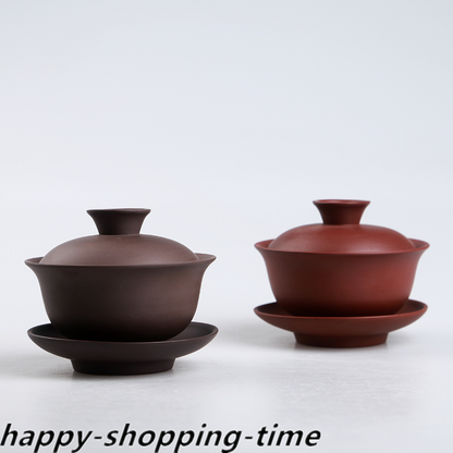 Chinese yixing zisha gaiwan purple grit tureen with cup saucer lid 120ml China