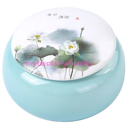 13cm Ceramic Lotus Pattern Tea Caddy Ceramic Puer Tea Jar Portable Tea Set