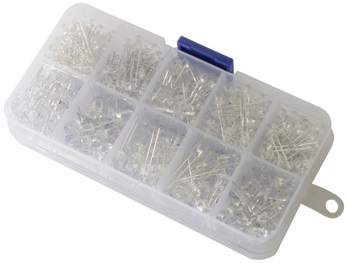 300 Piece Clear Lens LEDs, 3mm & 5mm, Colors: White, Red, Blue, Green, Yellow