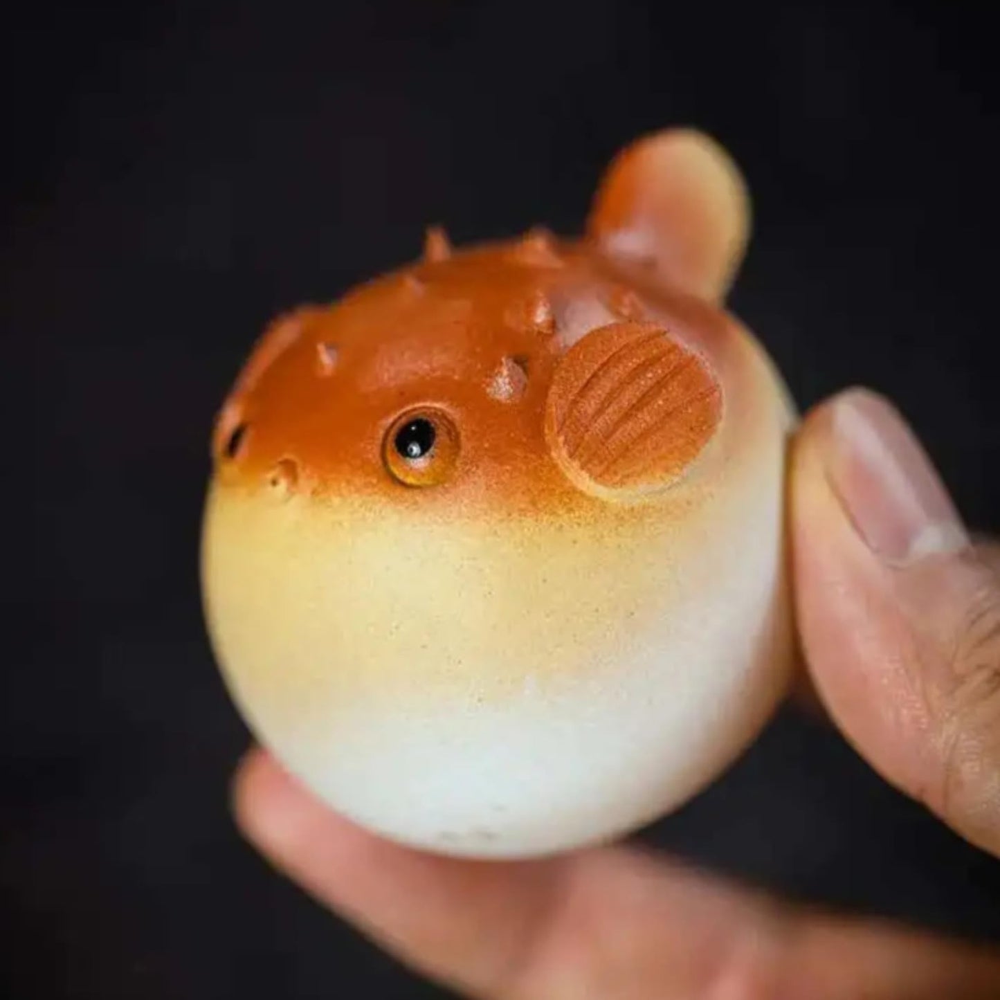 Handmade Cute Globefish Statue Tea Pet Ornament 5.8cm Chinese Tea Set Decor