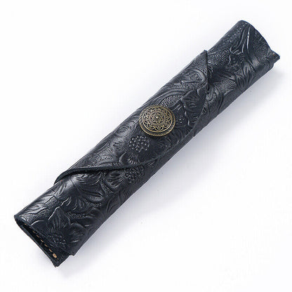 New Snap Leather Pencil Case Retro Pen Bag Student Stationery Storage Bag Box