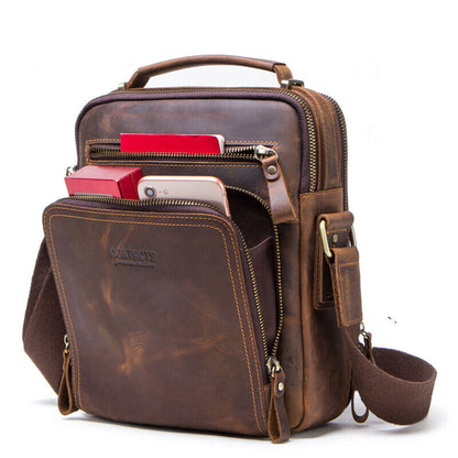 Men's Crazy Horse Cow Leather Vintage 8inch Messenger/Shoulder Bag Crossbody Bag