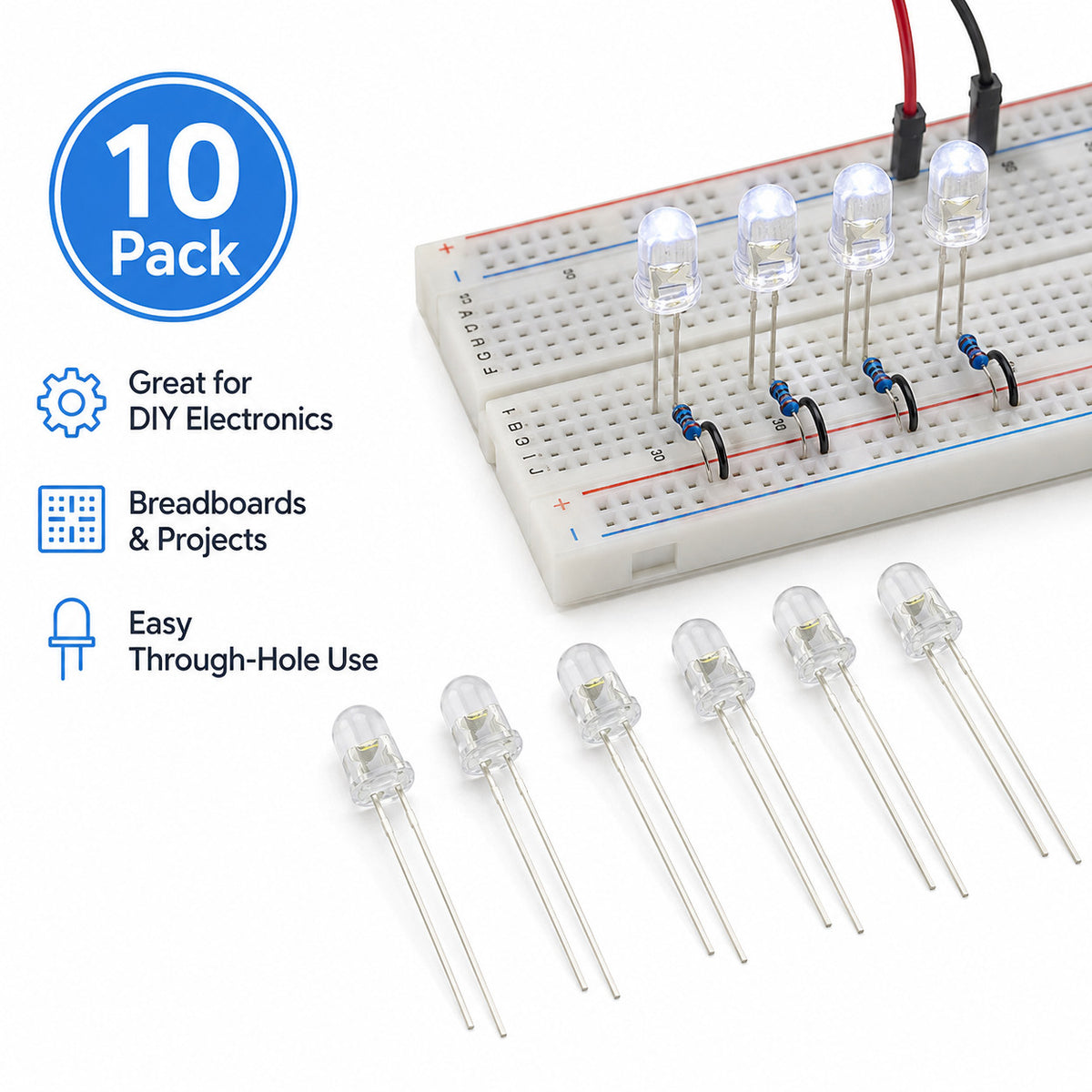 100 Pack Super Bright LED - Blue - 5mm - Water Clear Lens