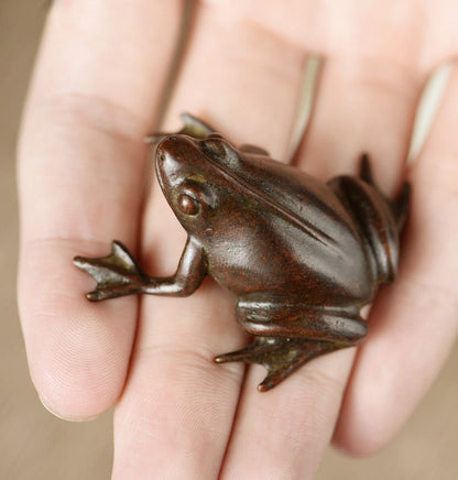 Solid Brass Frog Statue Handwork Collectible Chinese Toad Figures Tea Pet Decor