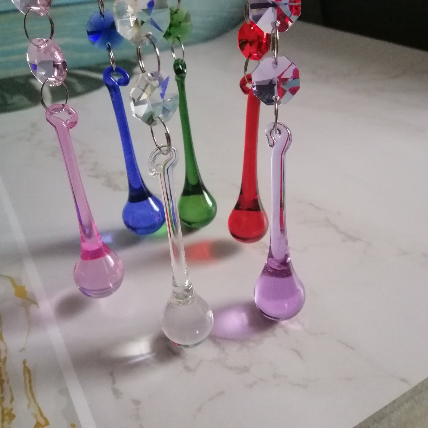 15Pcs Colorful Raindrop Prisms Pendants Lighting Glass Crystal Chandelier Lamp