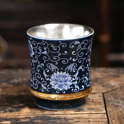 Pure Silver Tea Cup 100ml Master Cup Handpainted Blue-and-white Porcelain Teacup