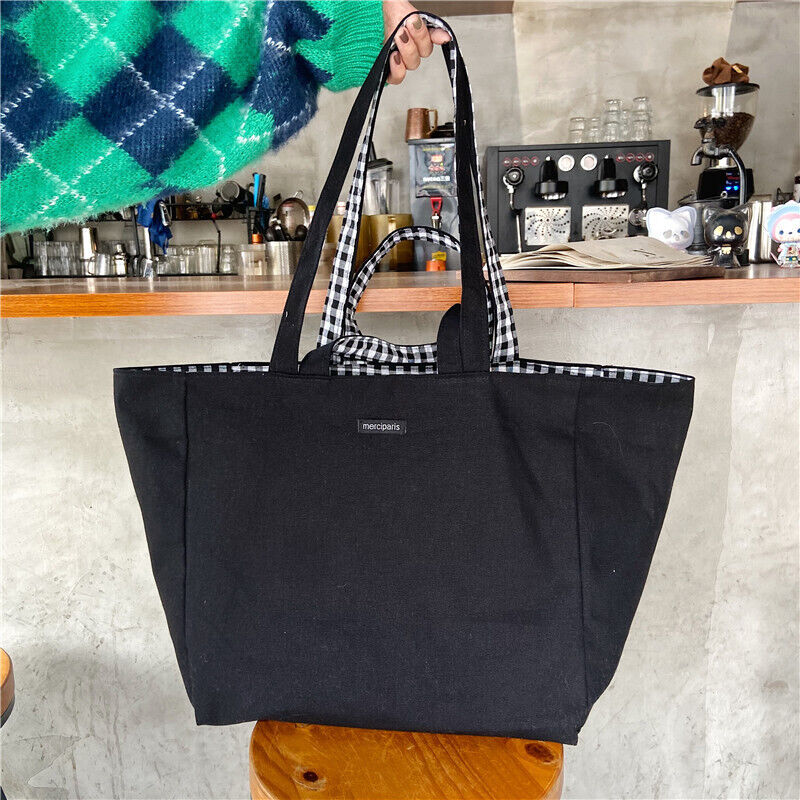 Canvas Bags Women Shoulder Totes Bag Handbags Girls Plaid Shopper Bags