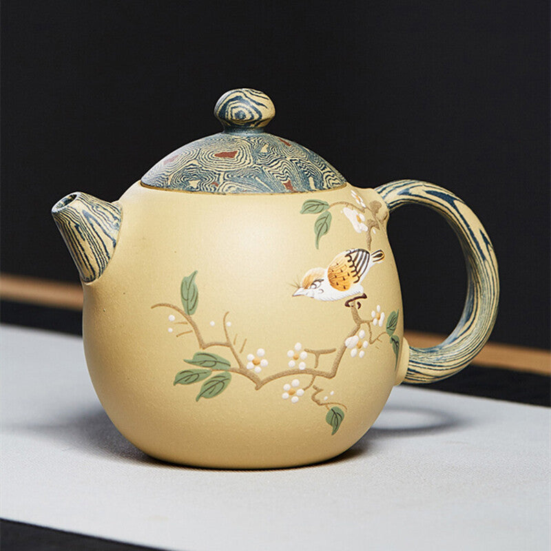 Full Handmade Tea Pot Marked Bird Relief Real Yixing Zisha Clay Master Pot 190ml