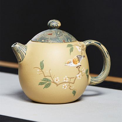 Full Handmade Tea Pot Marked Bird Relief Real Yixing Zisha Clay Master Pot 190ml