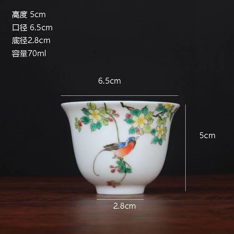 chinese jingdezhen porcelain famille rose tea cup :bird 0312