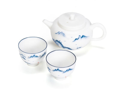 Chinese Tea Set Fat Mutton Jade Porcelain Tea Pot Cup Handpainted Tea Tray New