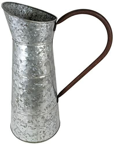 Large Galvanized Metal Pitcher Vase 15.6" H, Rustic Look for Country themed home