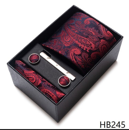 Men Neckties 5Pcs Business Ties Hanky Cufflink Set Clips Corbatas Gift Box 7.5cm