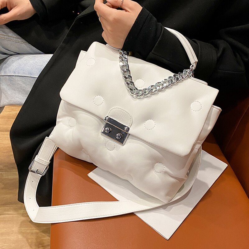 Retro Women's Shoulder Padded Bag Luxury Handbags Shopper Square Bags Polyester