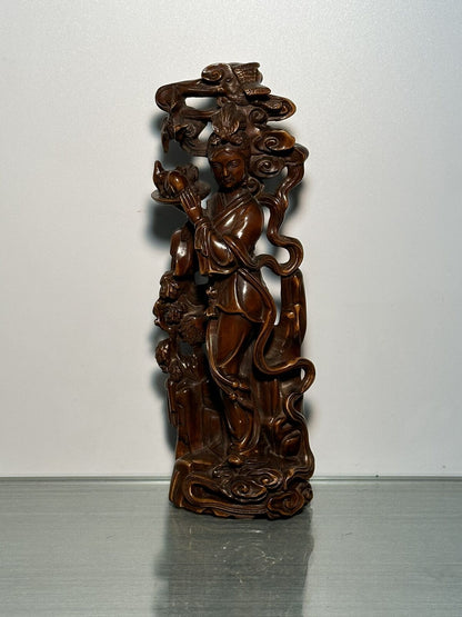 Chinese Old Natural Boxwood Carving Beautiful Woman Statues Woodwork Figurines