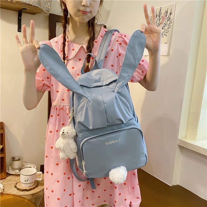 School Backpack Large Capacity Back Pack Nylon Cartoon Schoolbag Pink Blue White