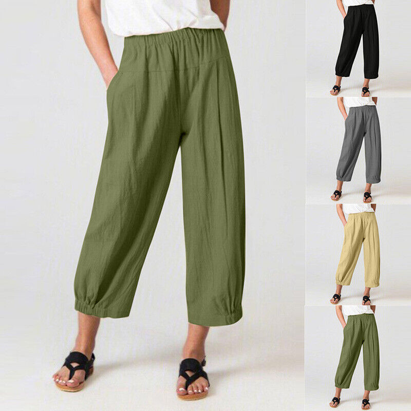 Womens Ladies Summer Harem Pants Elastic Waist Baggy Casual Trousers Pants