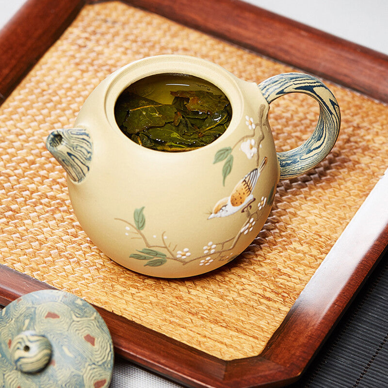 Full Handmade Tea Pot Marked Bird Relief Real Yixing Zisha Clay Master Pot 190ml