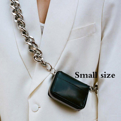 Thick Leather Crossbody Bag Metal Chain Shoulder Bag Wallet Mini Bag Coin Purse