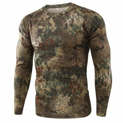 Camouflage T-shirt Outdoor Hiking Camping Military Tactical Long Sleeve Top M-XL