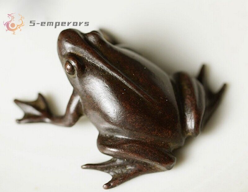Solid Brass Frog Statue Handwork Collectible Chinese Toad Figures Tea Pet Decor