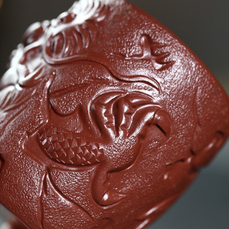 Handmade Tea Cup Dragon Carved Real Yixing Zisha Purple Clay Master Cup Mug New