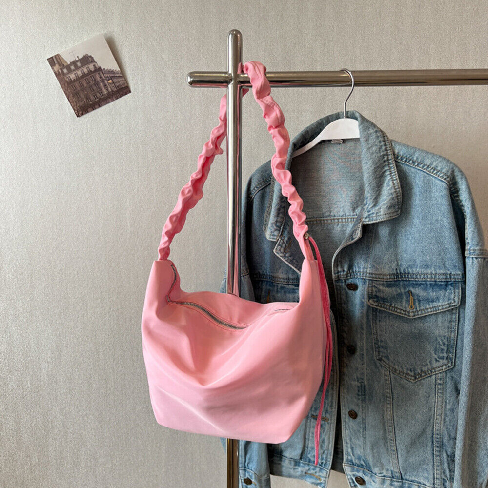 Solid Color Dumpling Bag Canvas Crossbody Bag Pleated Shoulder Strap Handbags