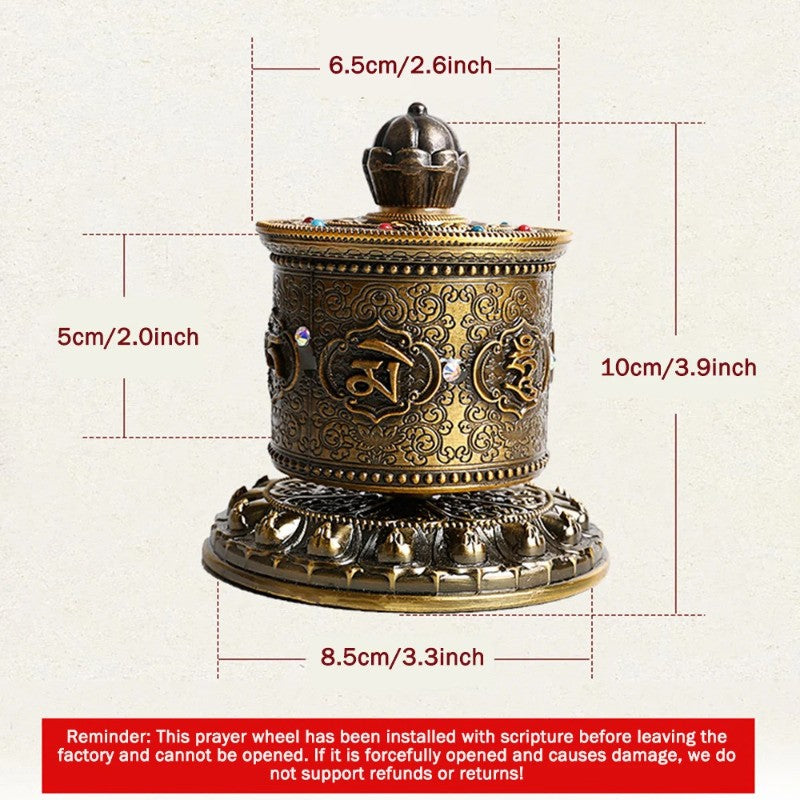 10cm Alloy Handcarved Prayer Wheel Rotating Scripture Tube Ornament Collectible