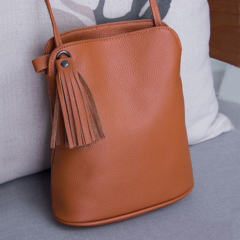 Genuine Leather Tassel Crossbody Bag Small Shoulder Purse Money Messenger Bags