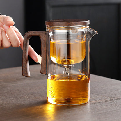 Boutique Tea Pot Matching Cup Glass Wood Handle Tea Tray Tea Water Separation
