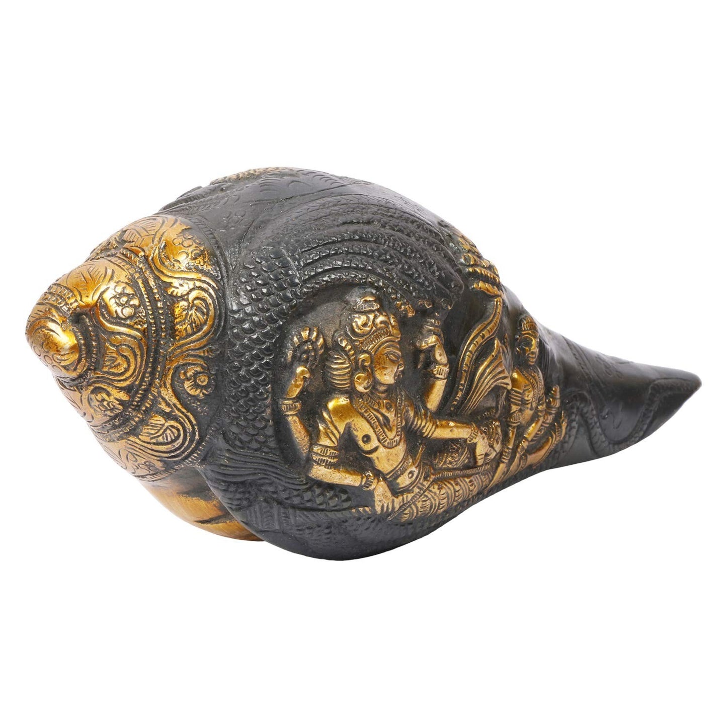 Hindu God Brass Lord Vishnu Lakshmi Carving Shankh Conch Statute Idol Figurines
