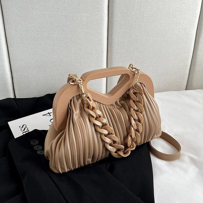 Handbag Thick Chain Handle Pleated Shoulder Bag Women Clutch Purses Crossbody