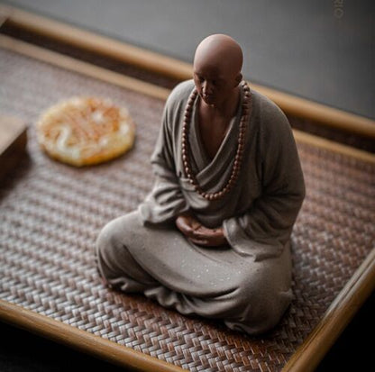 5.1" Chinese Zi Sha Sand Monk Statue Buddha Buddhism Zen Praying Figure Decor