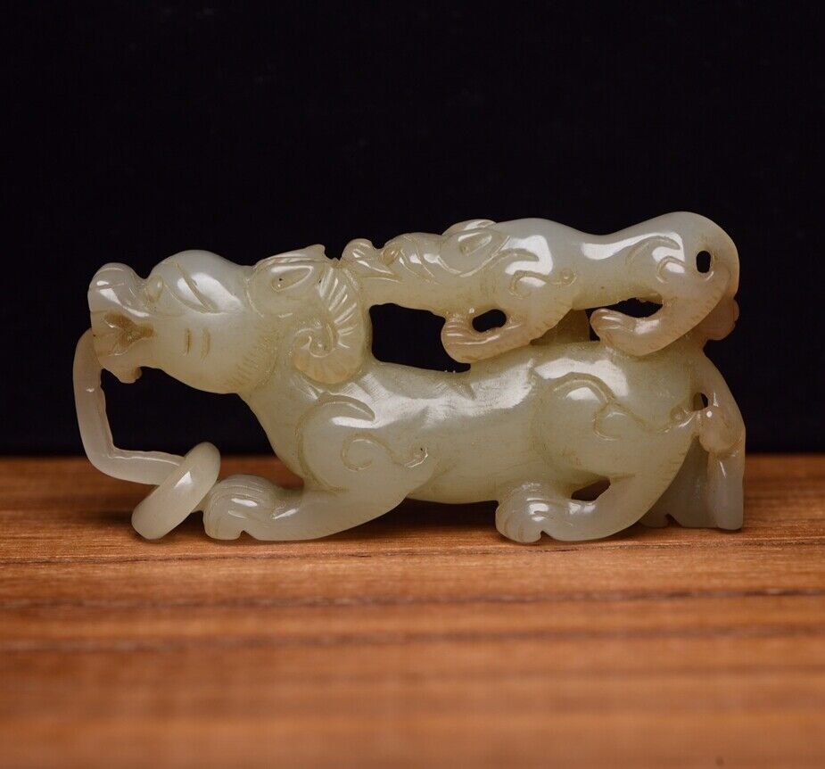 Chinese Natural Hetian Jade Carving Beast Statue Sculpture Unique Exquisite Art