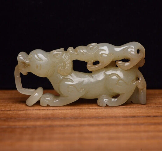 Chinese Natural Hetian Jade Carving Beast Statue Sculpture Unique Exquisite Art