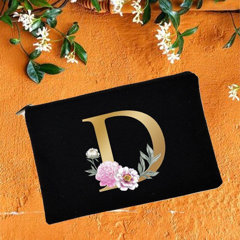 Makeup Bag Floral Alphabet Print Cosmetic Case Bridal Party Pouch Purse 14*22 CM