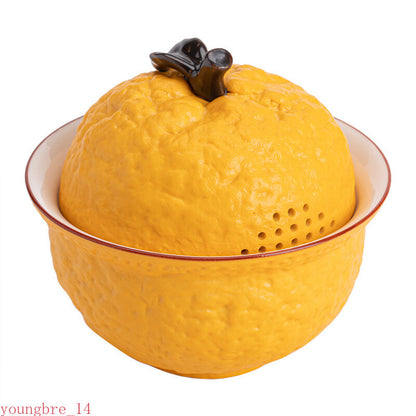 Handmade Ceramic Pottery Tea Bowl Cups Pigmented Orange Shape Chinese Teaware