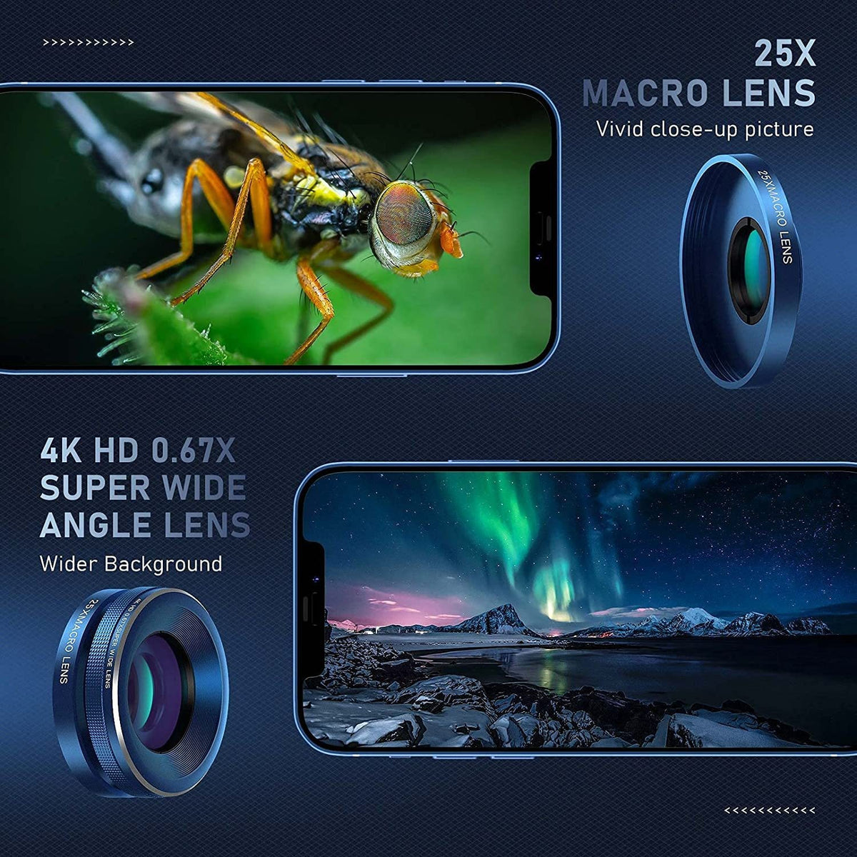 High definition 4-in-1 mobile phone lens set telephoto wide angle macro fisheye