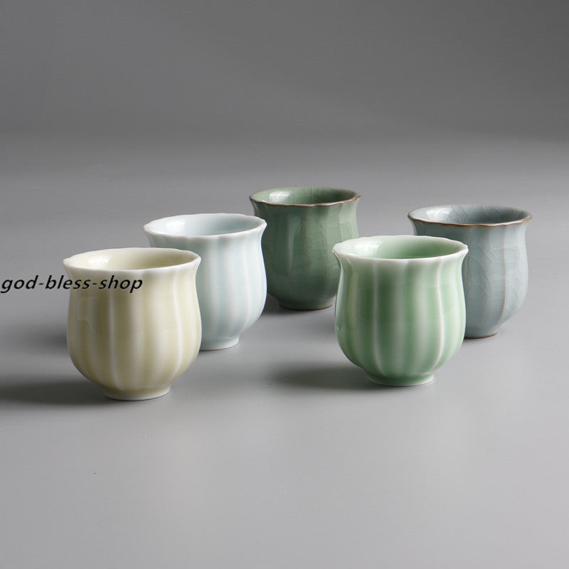 One Tea Cup Petal Design Longquan Celadon Porcelain Cup Ceramic Solid Color 80ml