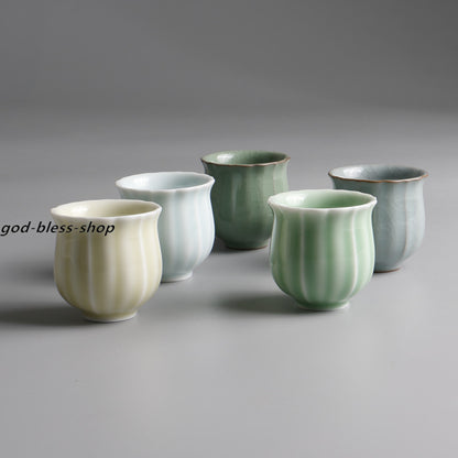 One Tea Cup Petal Design Longquan Celadon Porcelain Cup Ceramic Solid Color 80ml