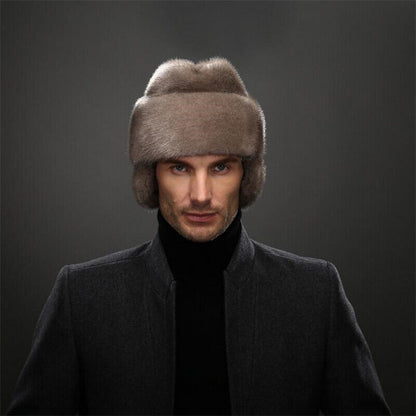Winter French Style Mens Full-pelt Mink Hats Outdoor Solid Earflaps Hats