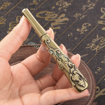 Solid Brass China Retro Tobacco Pipe Animal Carving Cigarette Filter Holder
