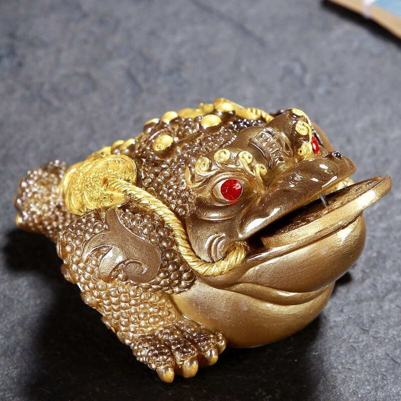 1pc Retro Golden Toad Statue Resin Color Changing Tea Pet Tea Figurine Ornament