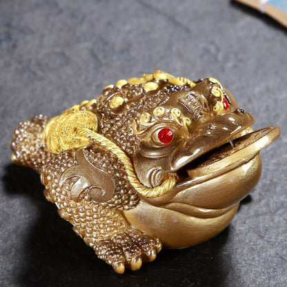 1pc Retro Golden Toad Statue Resin Color Changing Tea Pet Tea Figurine Ornament