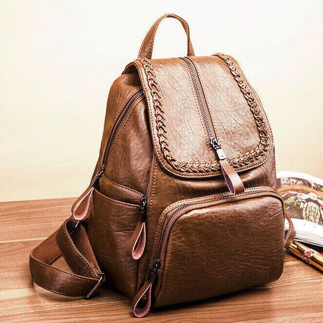 Soft Lambskin Genuine Leather Women's Backpack Shoulder School Bag Retro Rucksac